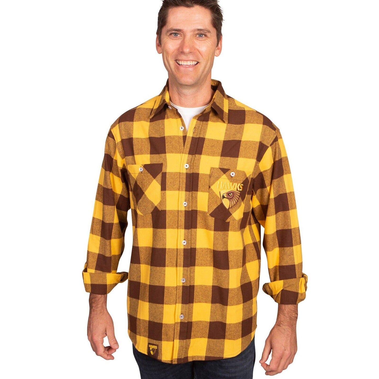 AFL Lumberjack Flannel Polo - Hawthorn Hawks - Flanno Shirt - Flannelette