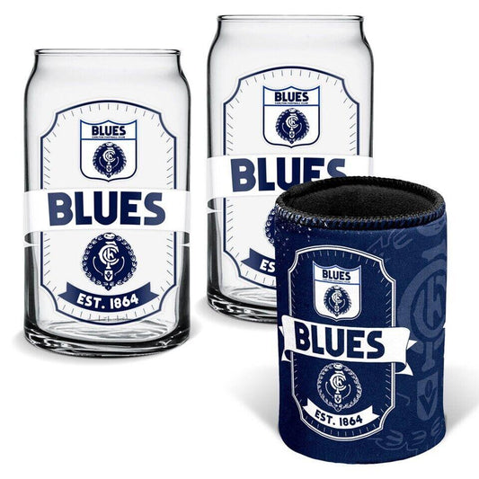 AFL Can Glass Set - Carlton Blues - Set of 2 Glass & Cooler