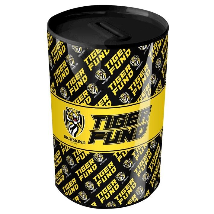 AFL Tin Money Box - Richmond Tigers -  21cm Tall x 10cm Wide