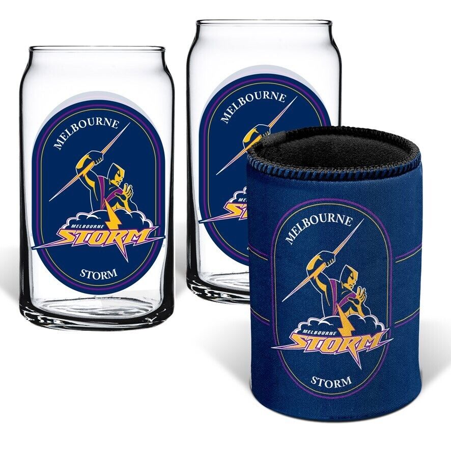 NRL Can Glass Set - Melbourne Storm - Set of 2 Glass & Cooler