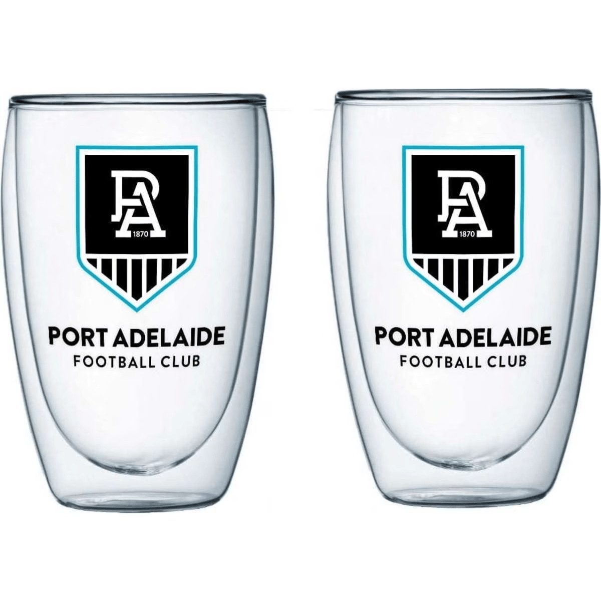 AFL Double Wall Glass Set - Port Adelaide Power - Set of Two