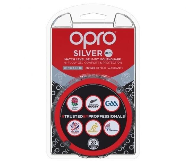 OPRO SILVER Self-Fit Mouthguard - YOUTH - Up to Age 10 - Black/Red