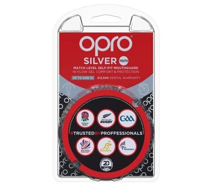 OPRO SILVER Self-Fit Mouthguard - YOUTH - Up to Age 10 - Black/Red