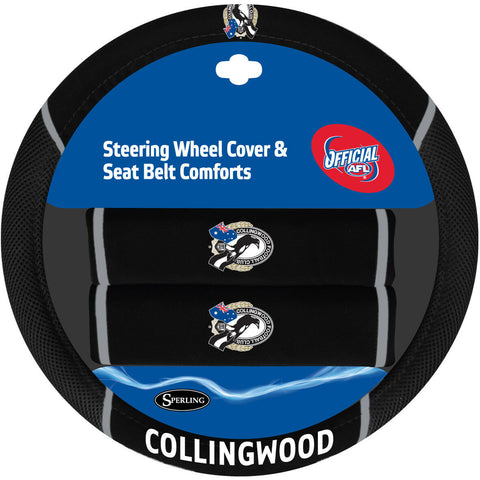 AFL Steering Wheel Cover - Seat Belt Covers  Collingwood Magpies - Universal Fit