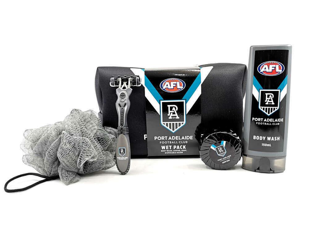 AFL Toiletry Gift Set - Port Adelaide Power - Bag Body Wash Razor Soap Loofah