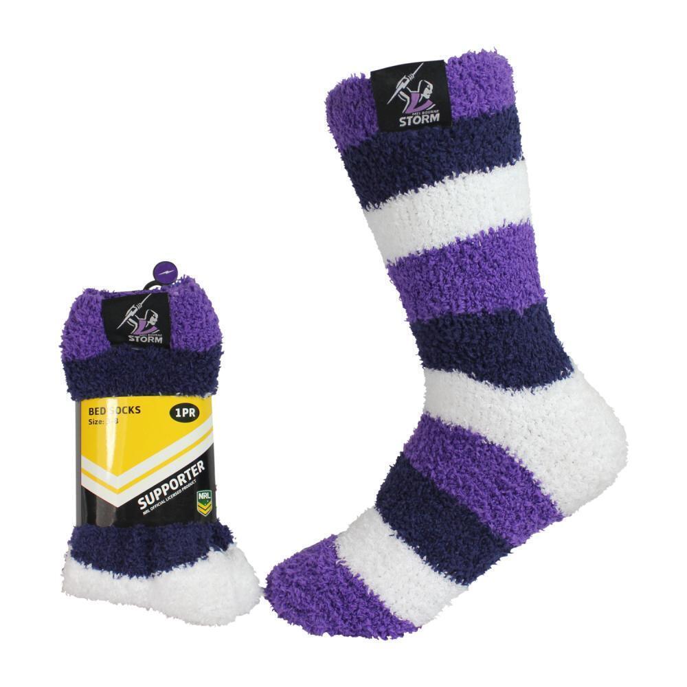 NRL Fluffy Bed Socks - Melbourne Storm - One Pair