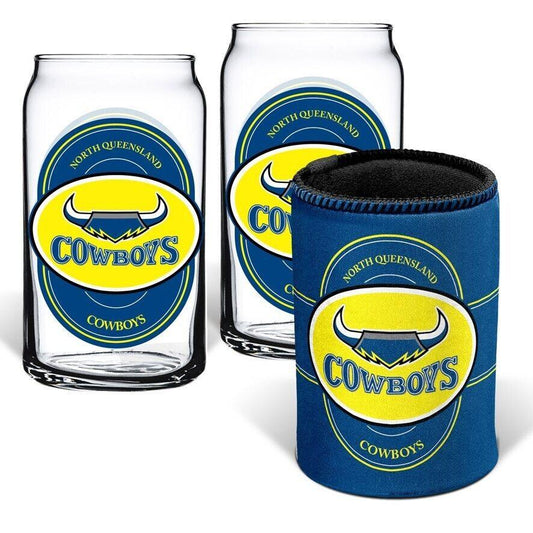 NRL Can Glass Set - North Queensland Cowboys - Set of 2 Glass & Cooler