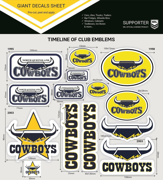 NRL Giant Decal Sheet - North Queensland Cowboys - Timeline Of Club Logos