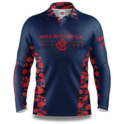 AFL Long Sleeve Reef Runner Fishing Polo Tee Shirt - Melbourne Demons - Adult