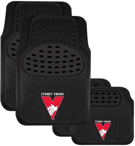 AFL Car Floor Mats - Sydney Swans - Set Of 4 - Universal Size Fit