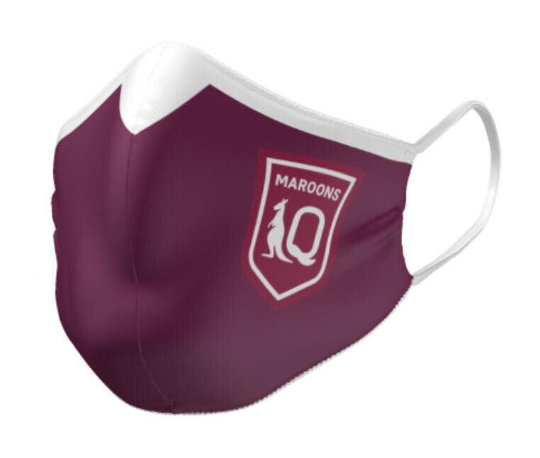 NRL Face Mask - Queensland Maroons - QLD - Reversible - Washable - Adult Large