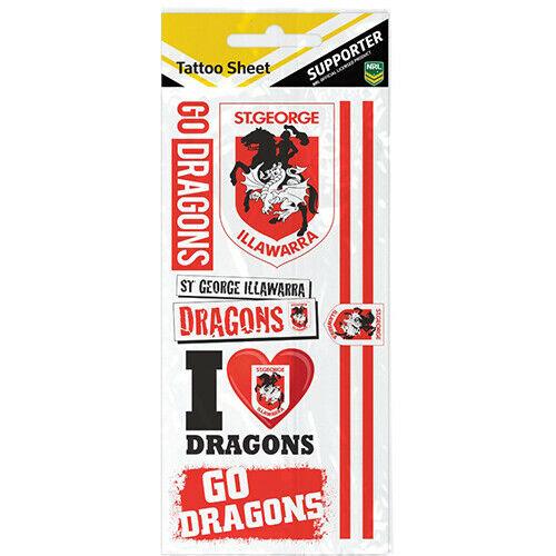 NRL Temporary Tattoo Sheet - St George Illawarra Dragons - Rugby League