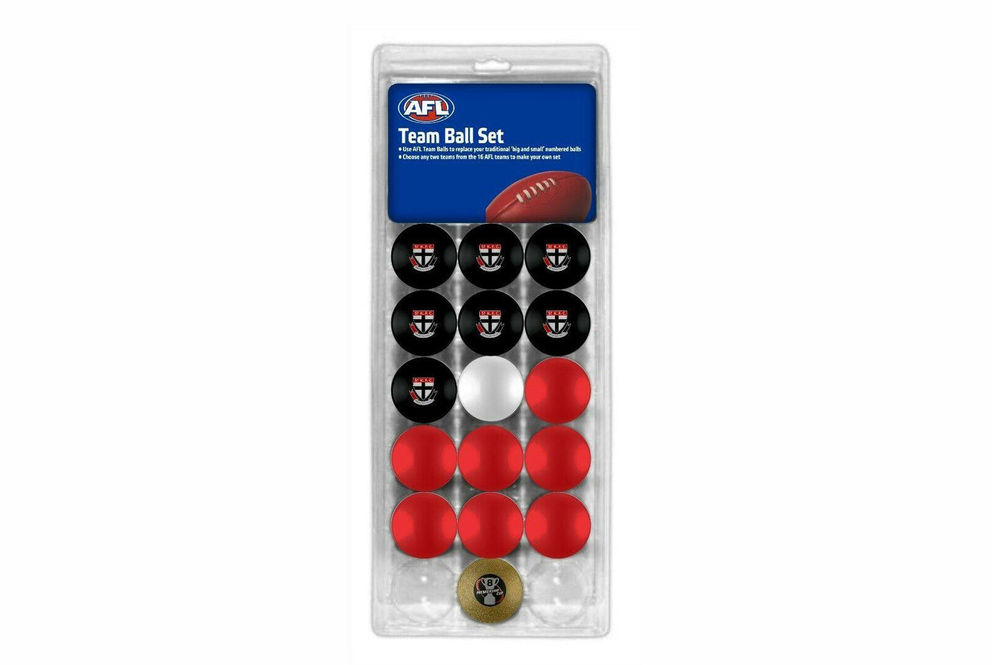 AFL Pool Snooker Billiards 16 Ball Full Set - St Kilda Saints - Team Vs Colour