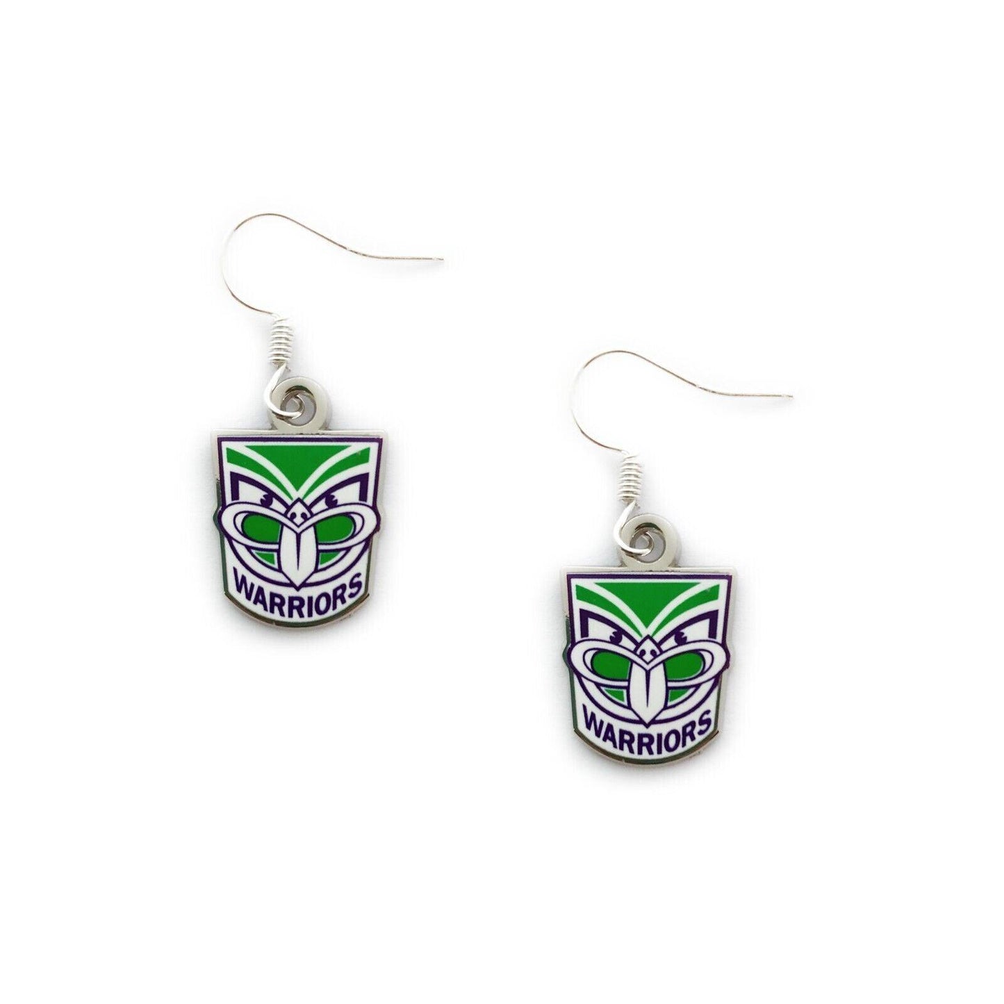 NRL Logo Metal Earrings - New Zealand Warriors - Surgical Steel - Drop Earrings