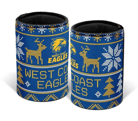 AFL Christmas Stubby Cooler - West Coast Eagles - Rubber Base - XMAS