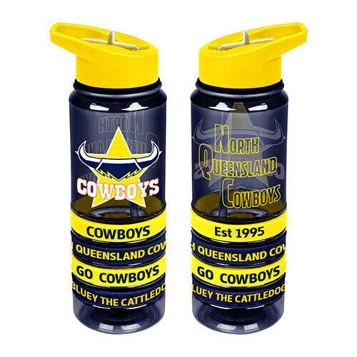 NRL Tritan Drink Water Bottle 650ml - North Queensland Cowboys - 4 Rubber Bands