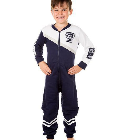 AFL Kids Onesie - Geelong Cats - Cotton - Zip - Pockets - Warm