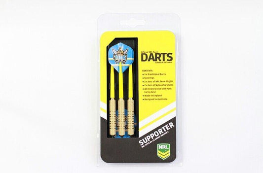 NRL Gold Coast Titans Darts - Set Of 3 With Carry Case - 24 Gram Dart - Brass