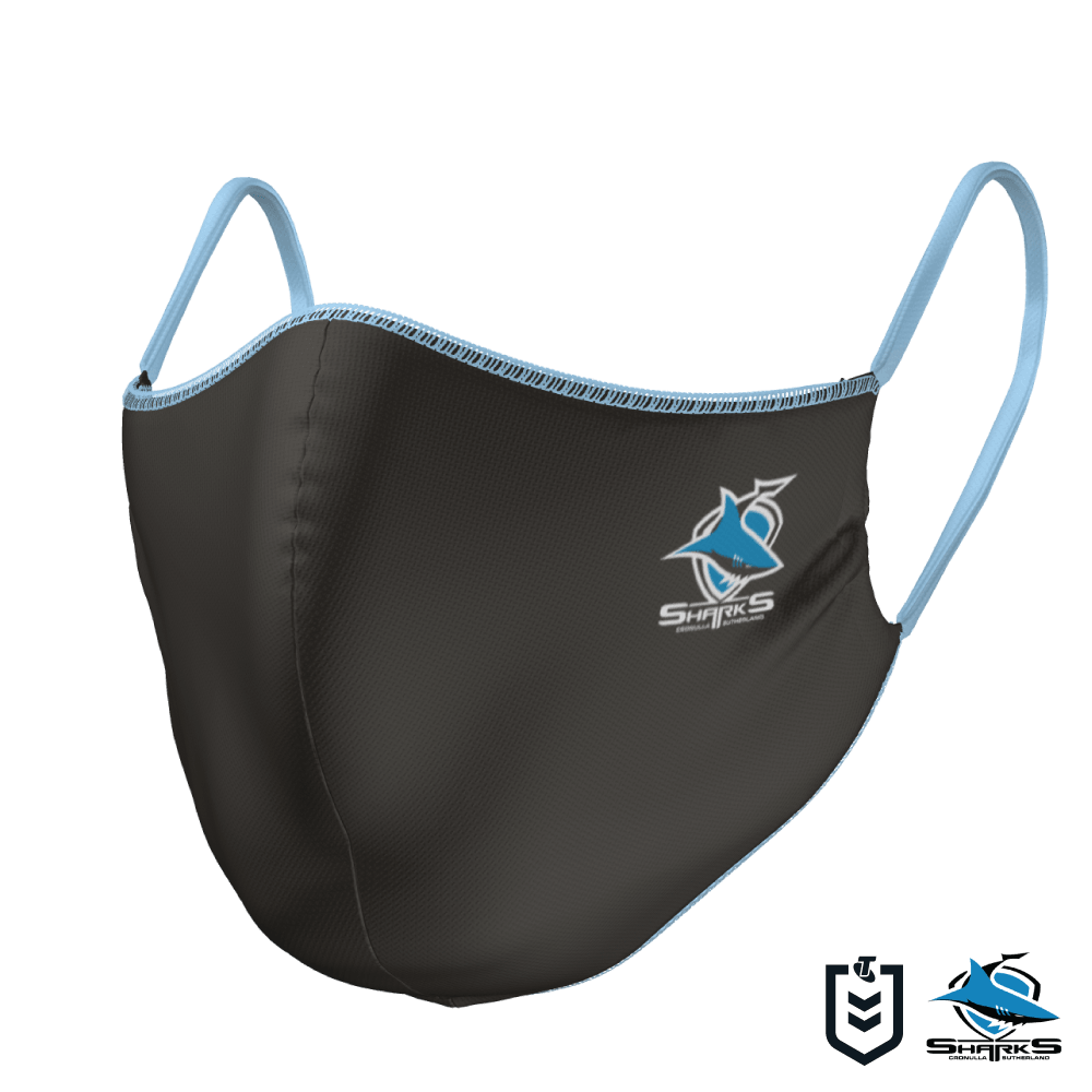 NRL Face Mask - Sharks - Reversible - Washable - Adult Large