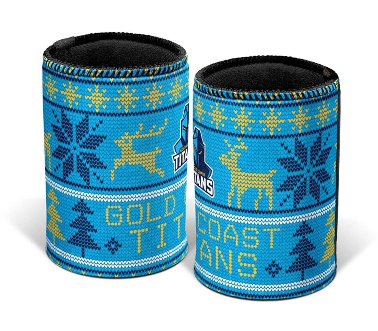 NRL Christmas Stubby Cooler - Gold Coast Titans - Rubber Base - XMAS