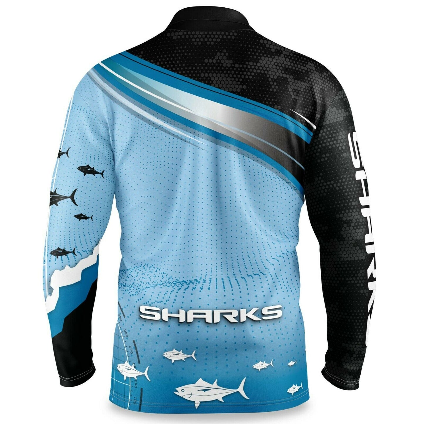 NRL Long Sleeve Fishfinder Fishing Polo Tee Shirt - Cronulla Sharks - YOUTH