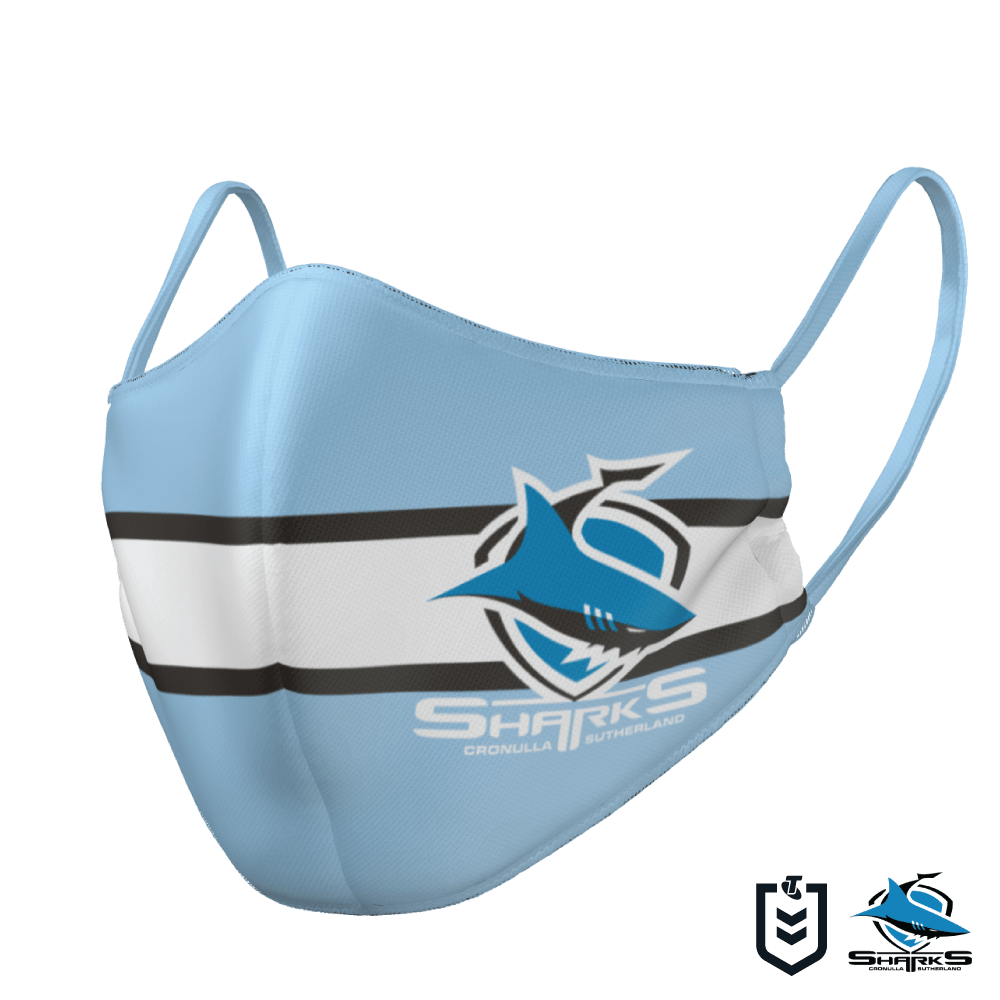 NRL Face Mask - Sharks - Reversible - Washable - Adult Large