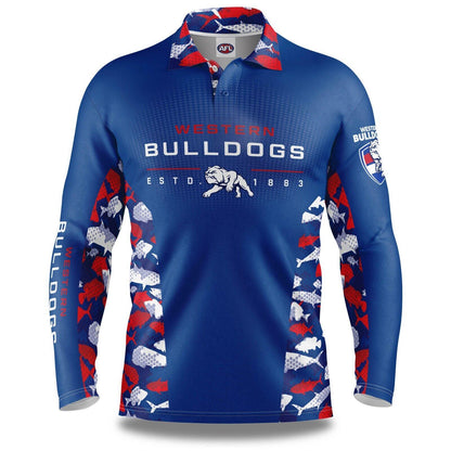 AFL Long Sleeve Reef Runner Fishing Polo Tee Shirt - Western Bulldogs - Adult