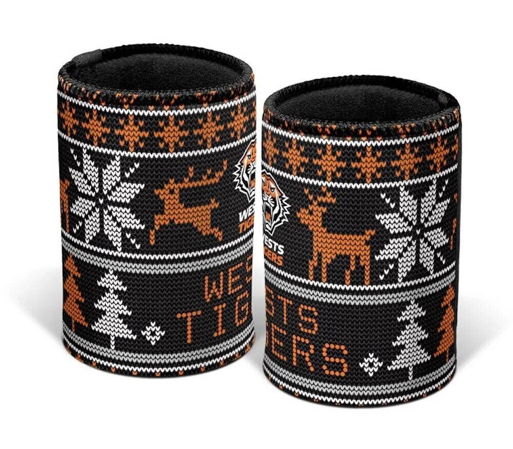 NRL Christmas Stubby Cooler - West Tigers - Rubber Base - XMAS