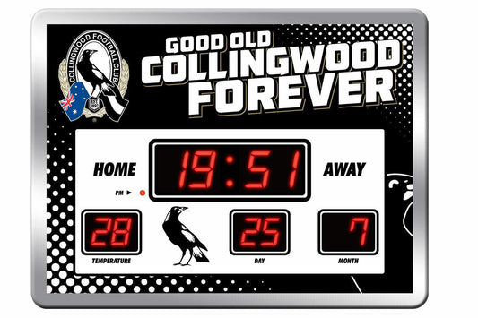 AFL LED Scoreboard Clock - Collingwood Magpies - 45x33cm - Time Temp Date