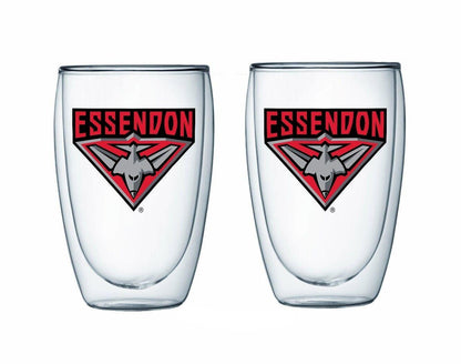 AFL Double Wall Glass Set - Essendon Bombers - Set of Two