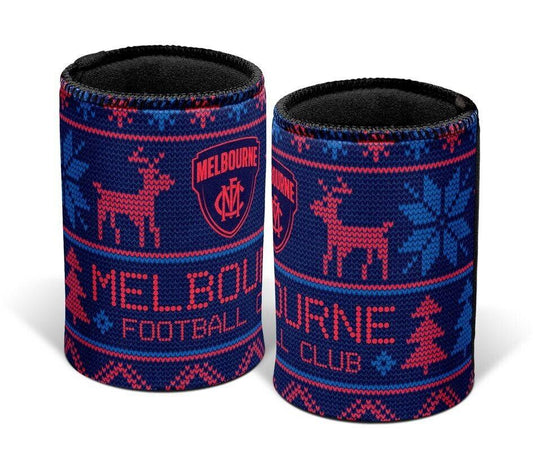 AFL Christmas Stubby Cooler - Melbourne Demons - Rubber Base - XMAS