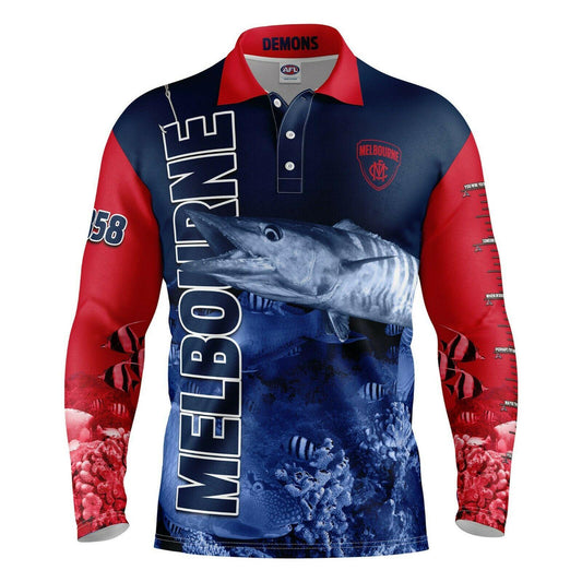 AFL Melbourne Demons Long Sleeve Fishing Polo - Adult Toddler - MEDIUM