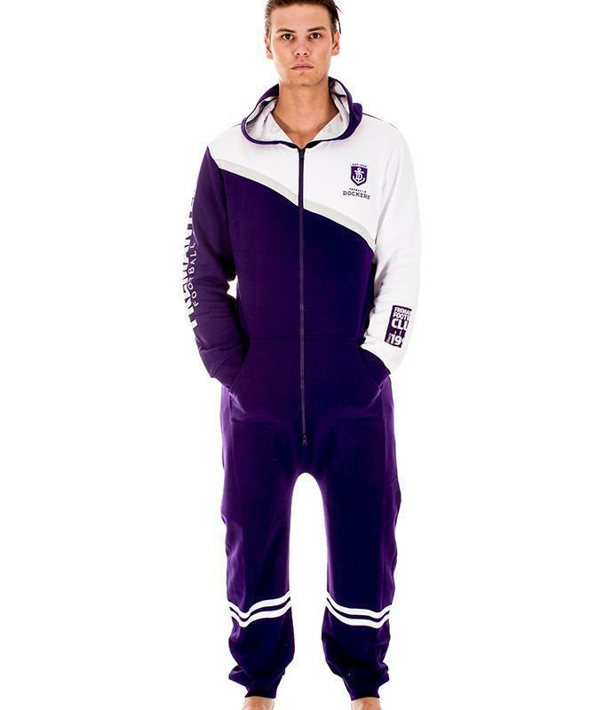 AFL Adult Onesie - Fremantle Dockers - Cotton - Hoodie - Zip - Pockets - Warm