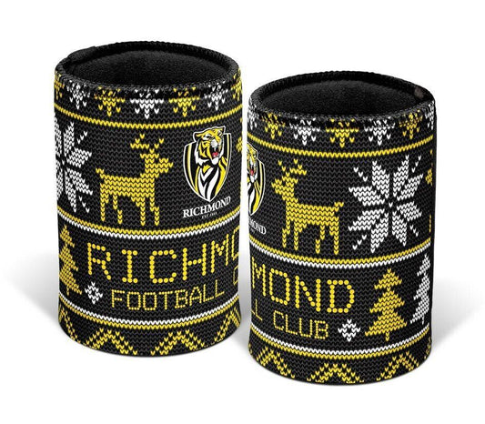 AFL Christmas Stubby Cooler - Richmond Tigers - Rubber Base - XMAS