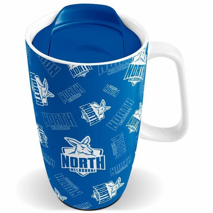 AFL Ceramic Travel Coffee Mug - North Melbourne Kangaroos - Drink Cup With Lid