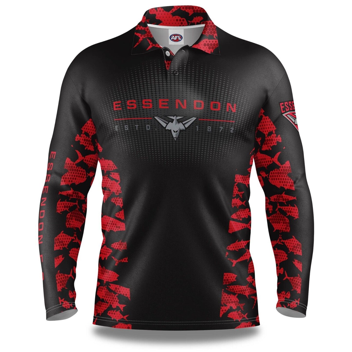 AFL Long Sleeve Reef Runner Fishing Polo Tee Shirt - Essendon Bombers - Adult