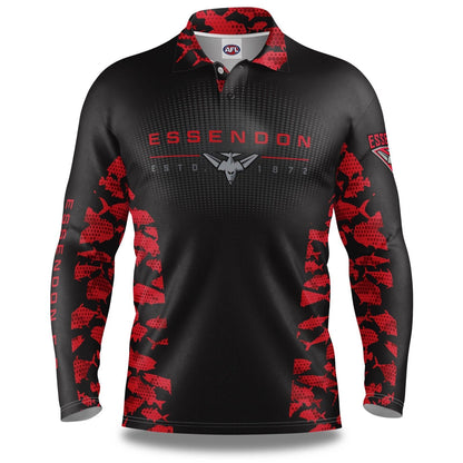 AFL Long Sleeve Reef Runner Fishing Polo Tee Shirt - Essendon Bombers - Adult