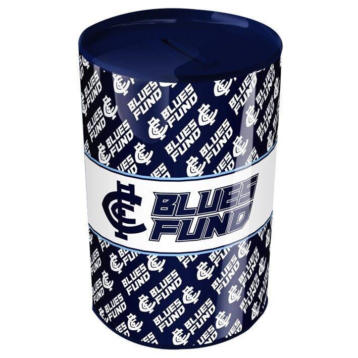 AFL Tin Money Box - Carlton Blues -  21cm Tall x 10cm Wide