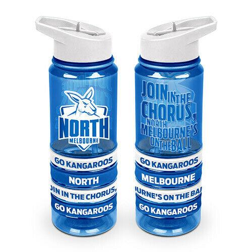 AFL Drink Water Bottle 650ml - North Melbourne Kangaroos Sipper Straw + 4 Bands