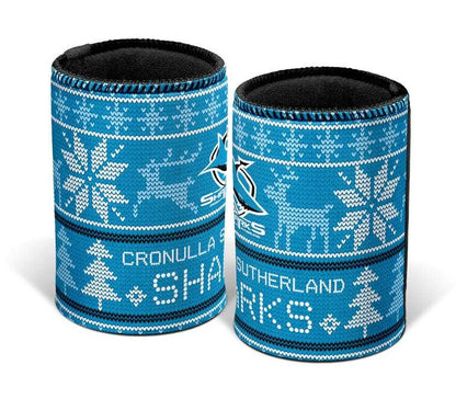 NRL Christmas Stubby Cooler - Cronulla Sharks - Rubber Base - XMAS