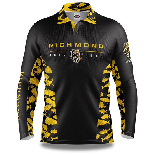 AFL Long Sleeve Reef Runner Fishing Polo Tee Shirt - Richmond Tigers - Adult