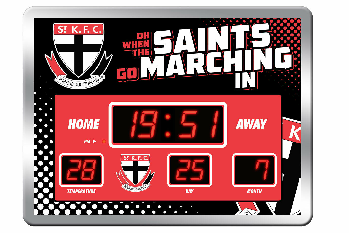 AFL LED Scoreboard Clock - St Kilda Saints - 45x33cm - Time Temp Date