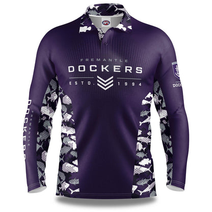 AFL Long Sleeve Reef Runner Fishing Polo Tee Shirt - Fremantle Dockers - Adult