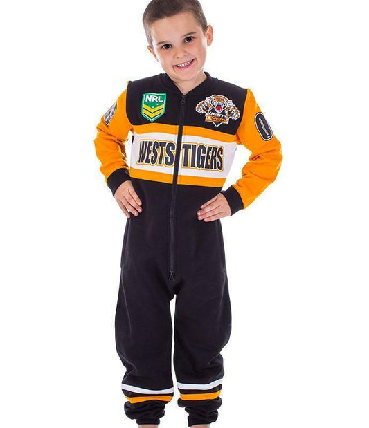 NRL Kids Onesie - West Tigers - Cotton - Zip - Pockets - Youth