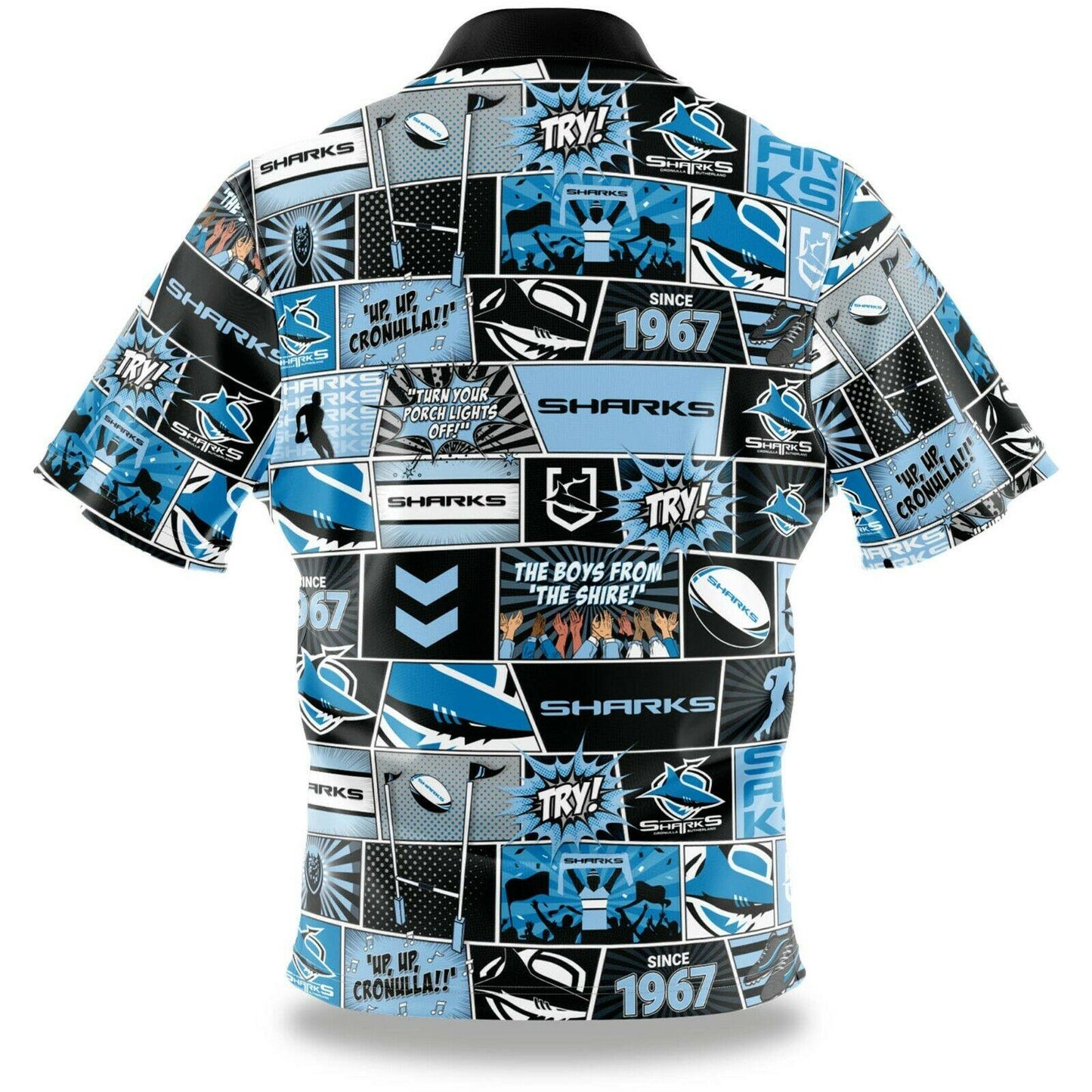 NRL Fanatics Button Up Polo Shirt - Cronulla Sharks - Rugby League