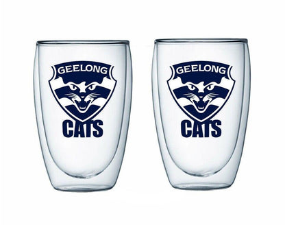 AFL Double Wall Glass Set - Geelong Cats - Set of Two